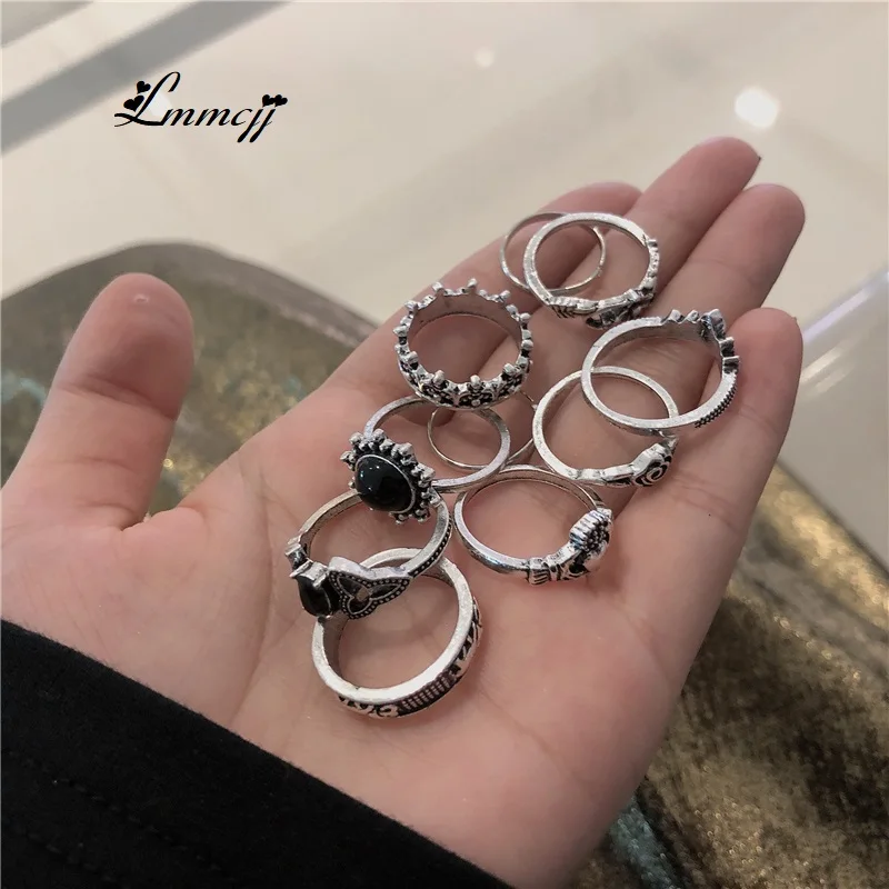 Женское Винтажное кольцо Lmmcjj комплект из 10 предметов с полыми цветами слоном