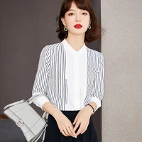 autumn korean fashion women striped printing chiffon blouses shirts elegant female slim shirt tops blusa