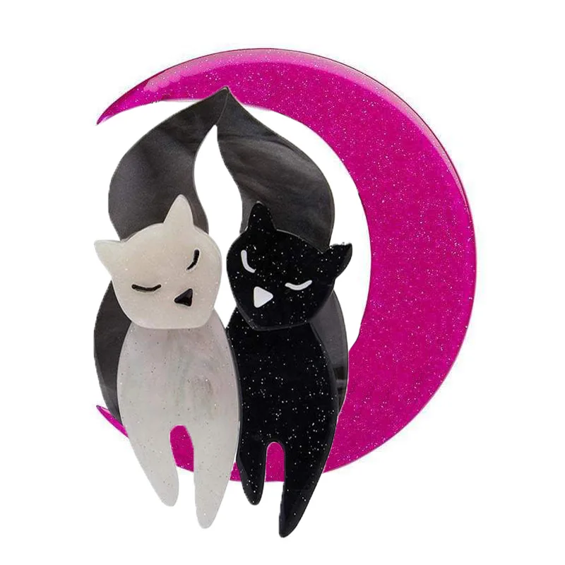 

Double Cat Brooch Pin Cat With Moon Women Men Brooches Gift Jewelry