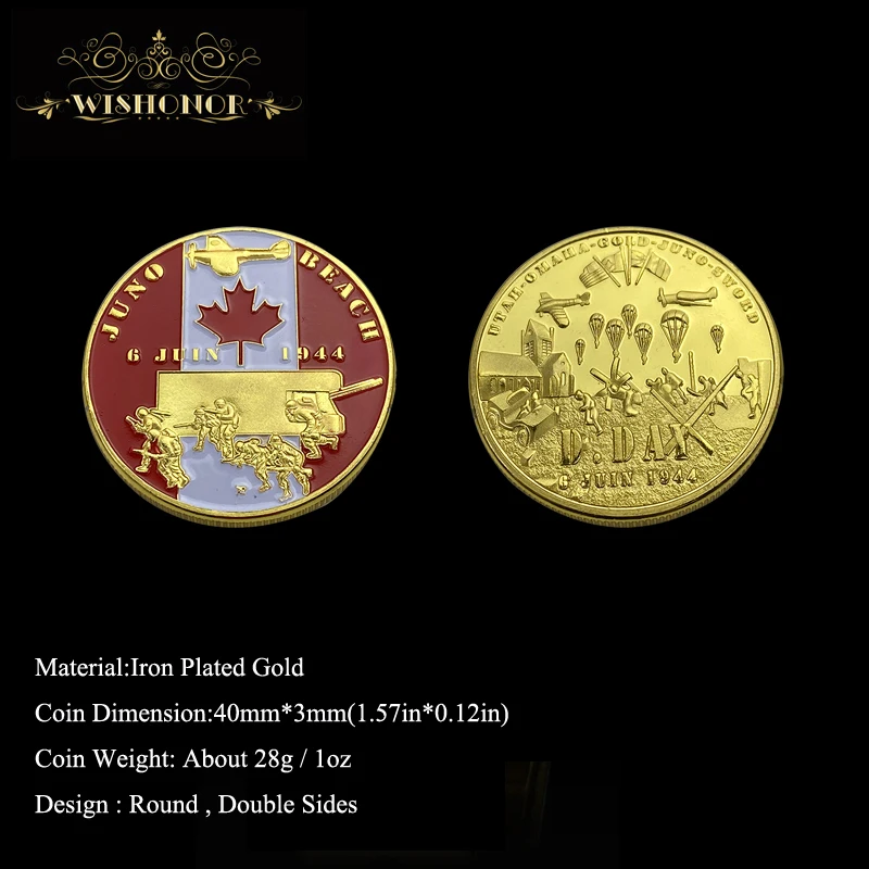 Normandie войны JUNO пляжные памятная монета из чистого золота покрыл военной медаль