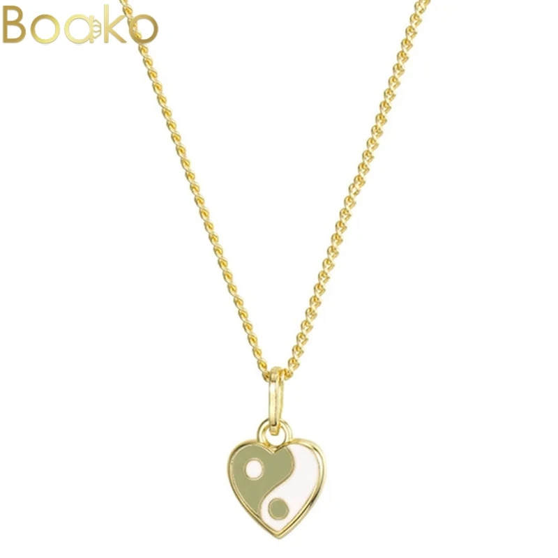 

BOAKO New Vintage Gossip Tai Chi Heart Pandent Necklace Simple Yin Yang Gossip Necklaces For Women Girls Fashion Jewelry