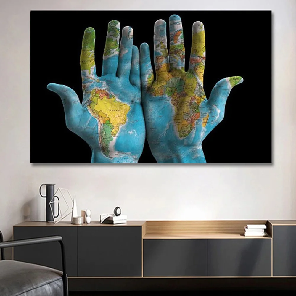 Ручная роспись Карта мира холст живопись и печать современные настенные картины