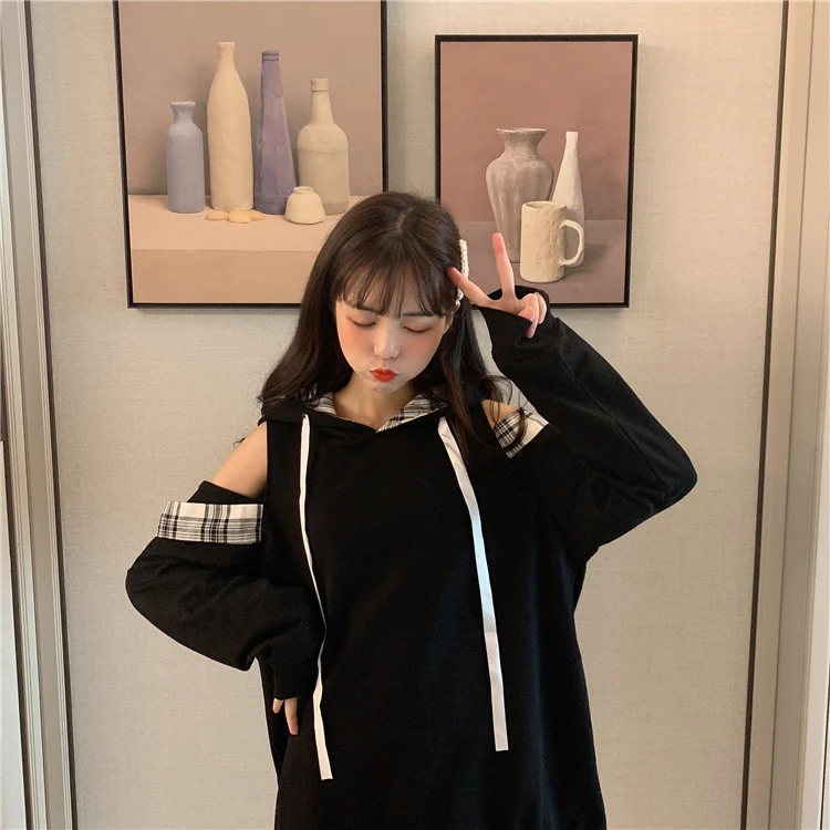 Япония Косплей каваи толстовки Harajuku Лолита милые с открытыми плечами клетчатые женские розовые Кофты модные на шнуровке Сексуальные Девушки пуловер