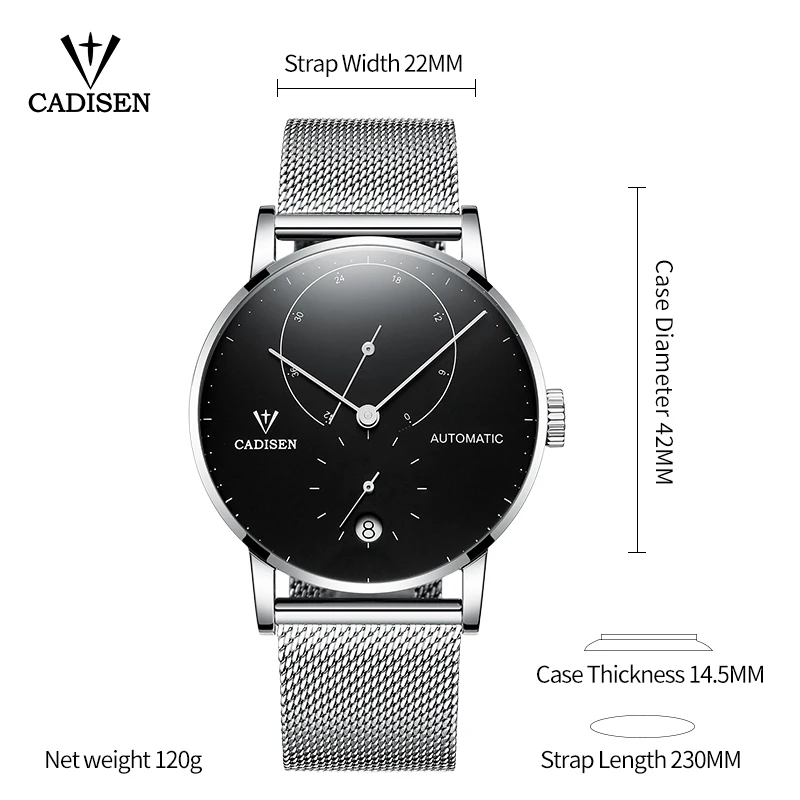 CADISEN luxury brand automatic watches men business mechanical men wristwatch stainless steel waterproof clock Relogio Masculino enlarge