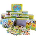 Пазл для творчества, 60 шт., деревянный, с мультяшными животными, железный ящик, Обучающие Игрушки для раннего развития подарки для детей, малышей