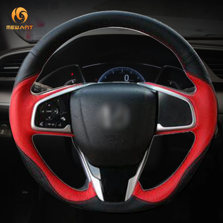 MEWANT Black Red Genuine Leather Car Steering Wheel Cover for Honda Civic 10 2016 2017 2018 CRV CR-V Accessories | Автомобили и