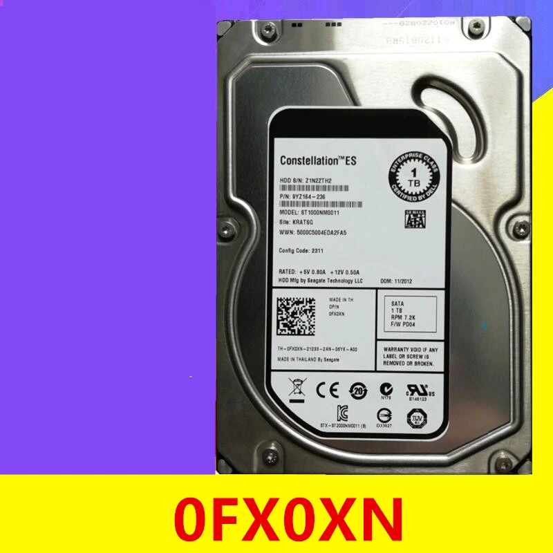 

Almost New Original HDD For Dell 1TB 3.5" SATA 6 Gb/S 64MB 7200RPM For Internal HDD For Server HDD For 0FX0XN FX0XN ST1000NM0011