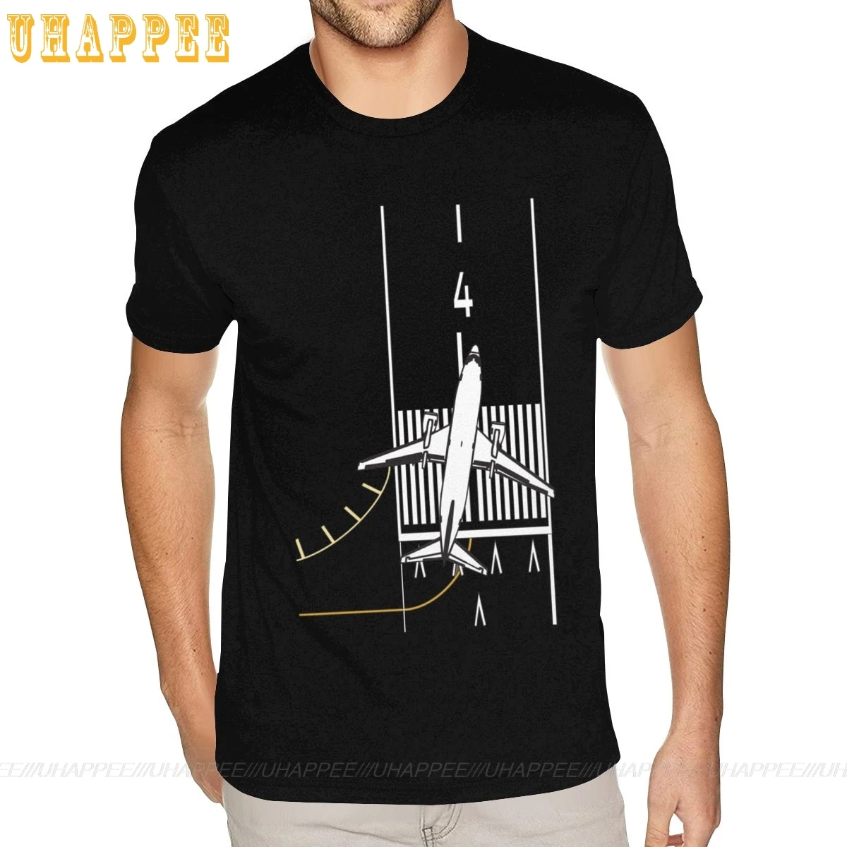 Желтый самолет Подиумные футболки мужские XXXL короткий рукав красный круглый