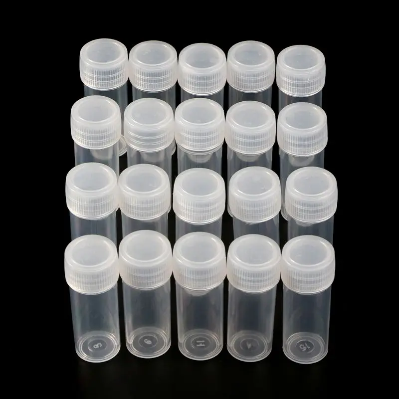 

20Pcs 5ml Plastic Test Tubes Vials Sample Container Powder Craft Screw Cap Bottles for Office School Chemistry Supplies C7AA