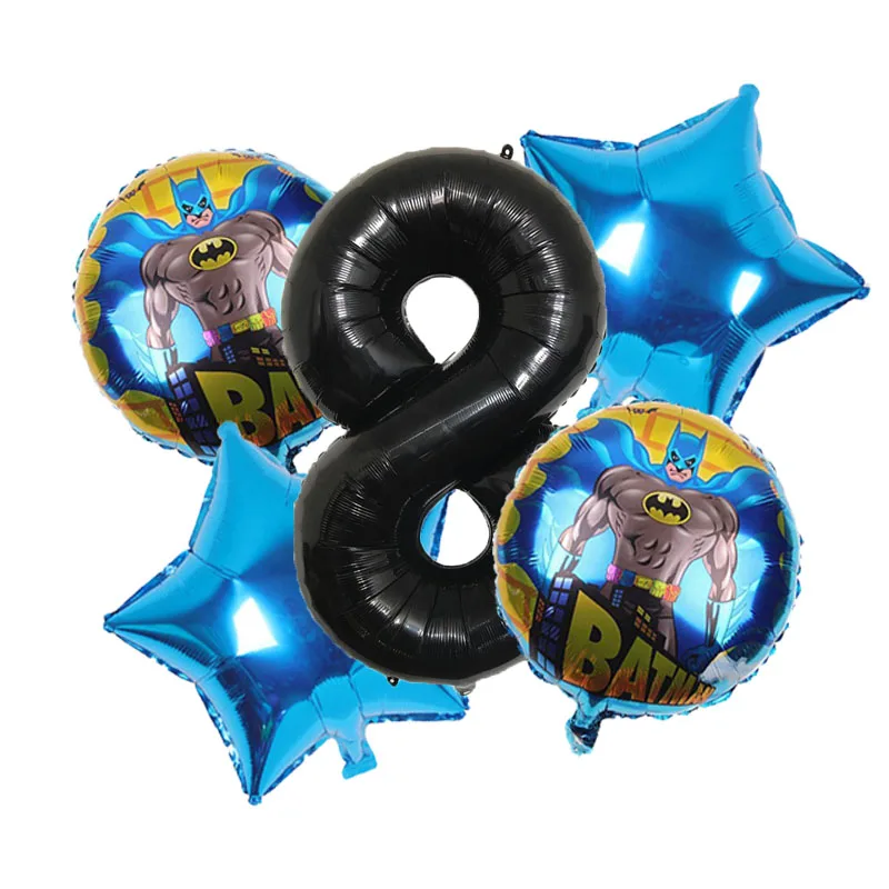 Balloon 8 Одноразовая посуда набор бумажных тарелок Бэтмен номер фольги воздушный шар День Рождения украшения дети мальчик пользу Бэтмен вечерние принадлежности - Цвет: Balloon 8