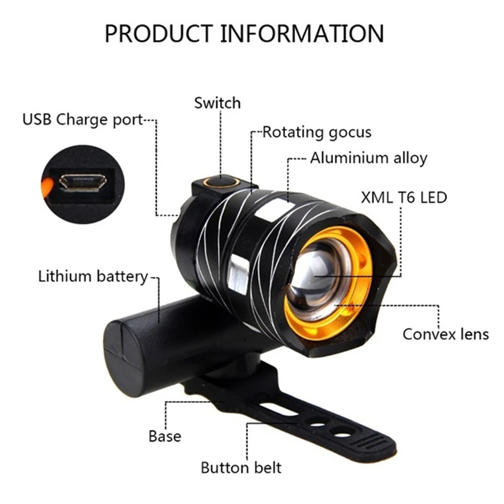 

Bicycle USB Rechargeable Light Highlight Warning Light Mountain Bike Headlights 300lumens Aluminum Alloy