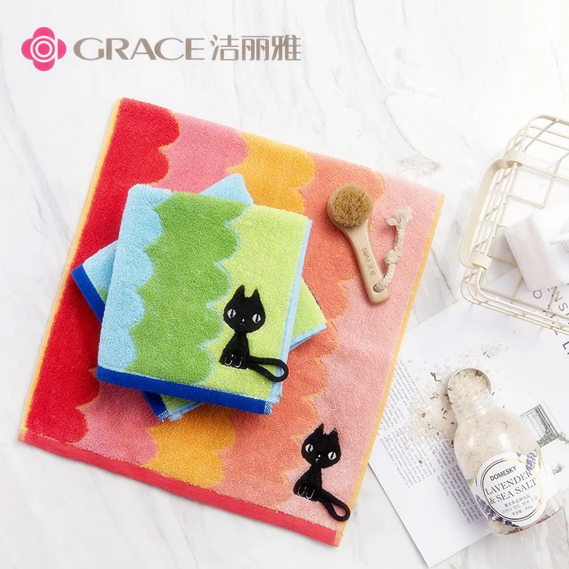 

Four pack,60x30cm towel,Hanging cotton towel, cat hook, stripes,Fast delivery, stylish cartoon,Soft and absorbent