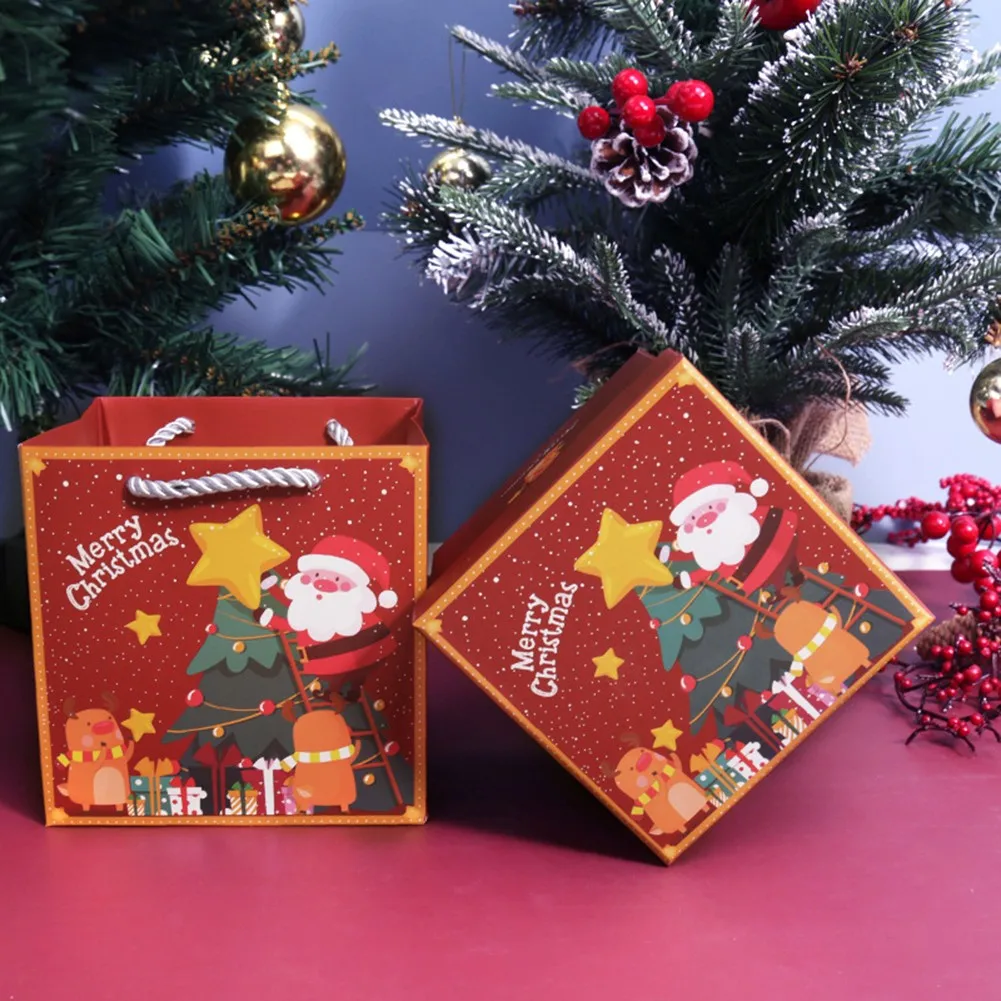 

1pcs New Christmas Party Gift Box Christmas Eve Apple Box Christmas Square Party Paper Favour Sweets Cake Gift Boxes With Bag