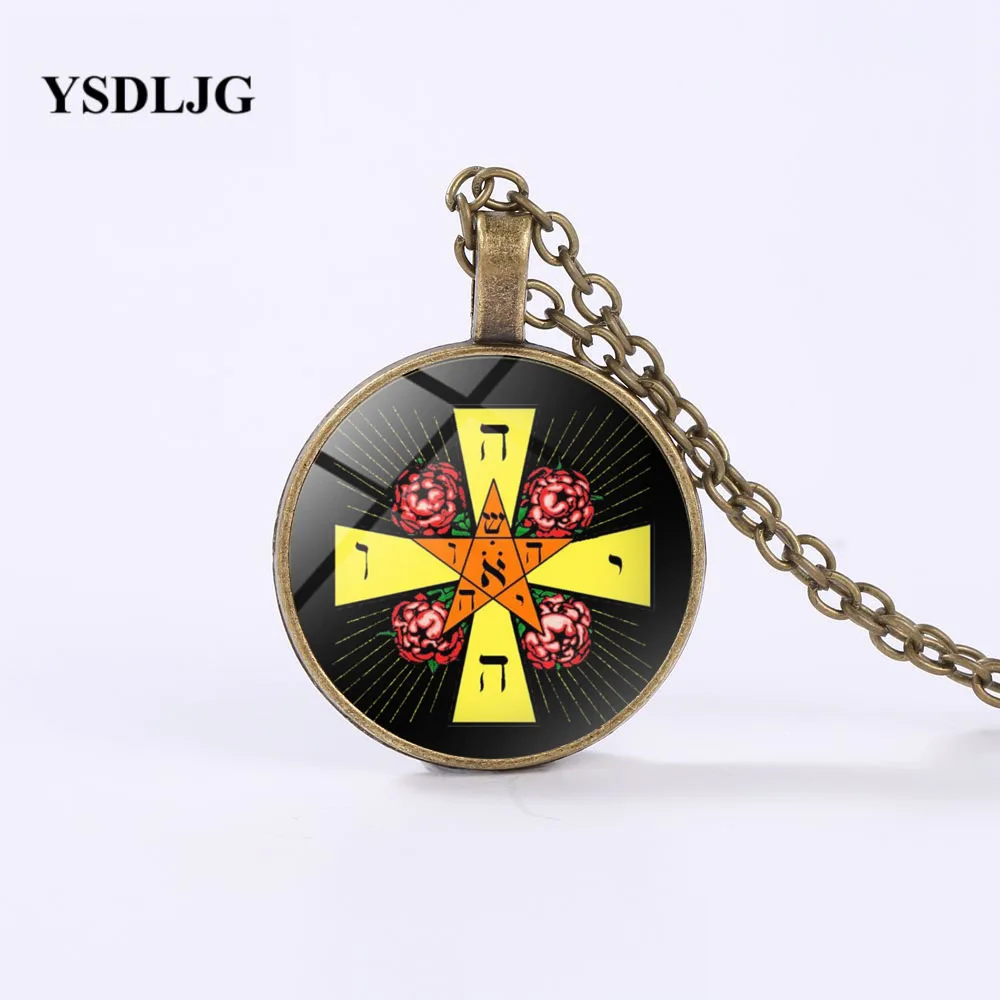 GDRGYB Esoteric ожерелье-Rosicrucian Rose Cross Seal Tetragrammaton INRI Pentagram эффектное ожерелье | Украшения