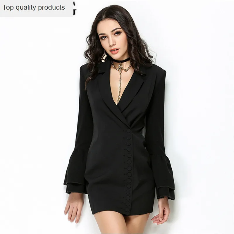 

2020 High Fashion Ladies White Blazer feminino Flare Sleeve V-neck Sexy Womens Blazers and Jackets Long Slim Women's Suit YQ206