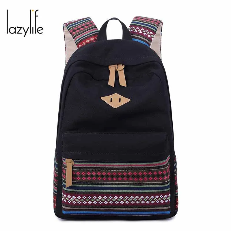 LAZYLIFE из России дешевый женский холщовый рюкзак Mochila Escolar женская школьная сумка рюкзак для ноутбука рюкзаки для женщин - Цвет: Style Black