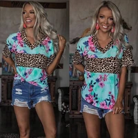 new womens summer loose casual v neck printed slim fit t shirt top polyester leopard print short sleeved plus size t shirt