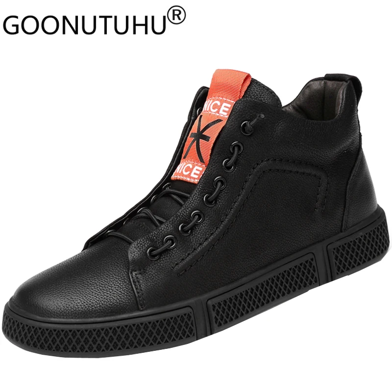 Мужские ботинки из натуральной кожи черные или белые высокие ботильоны с