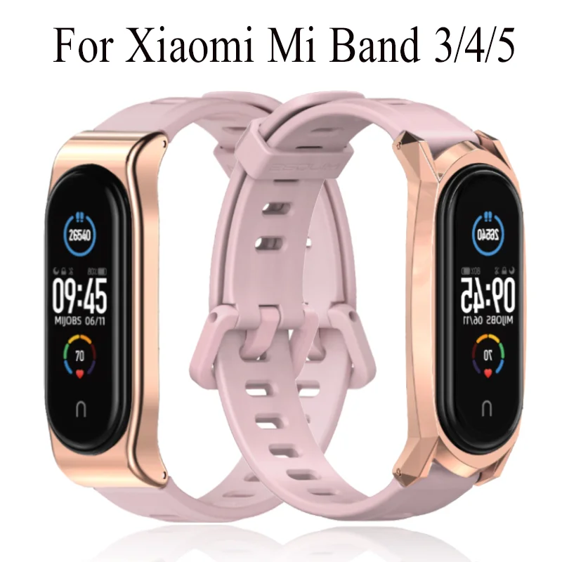 

Ремешок для Xiaomi Mi Band 5, металлический корпус, спортивный браслет для Xiaomi Mi Band 4, силиконовый сменный Браслет для часов