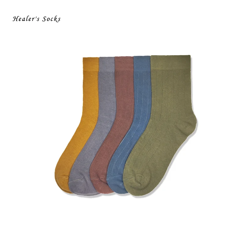 

5 pair of men and women socks combed cotton brown green yellow blue gray fashion funny art gift business classic tube stocks
