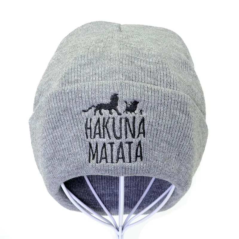 

Men Funny Beanie Lion King Knit hat Winter Warm Women Knitted Hat Hakuna Matata Cool Black Skullies Embroidery hip hop cap
