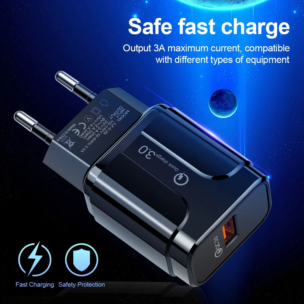 QC3.0 быстрое зарядное устройство USB EU вилка дорожный настенный мобильный телефон