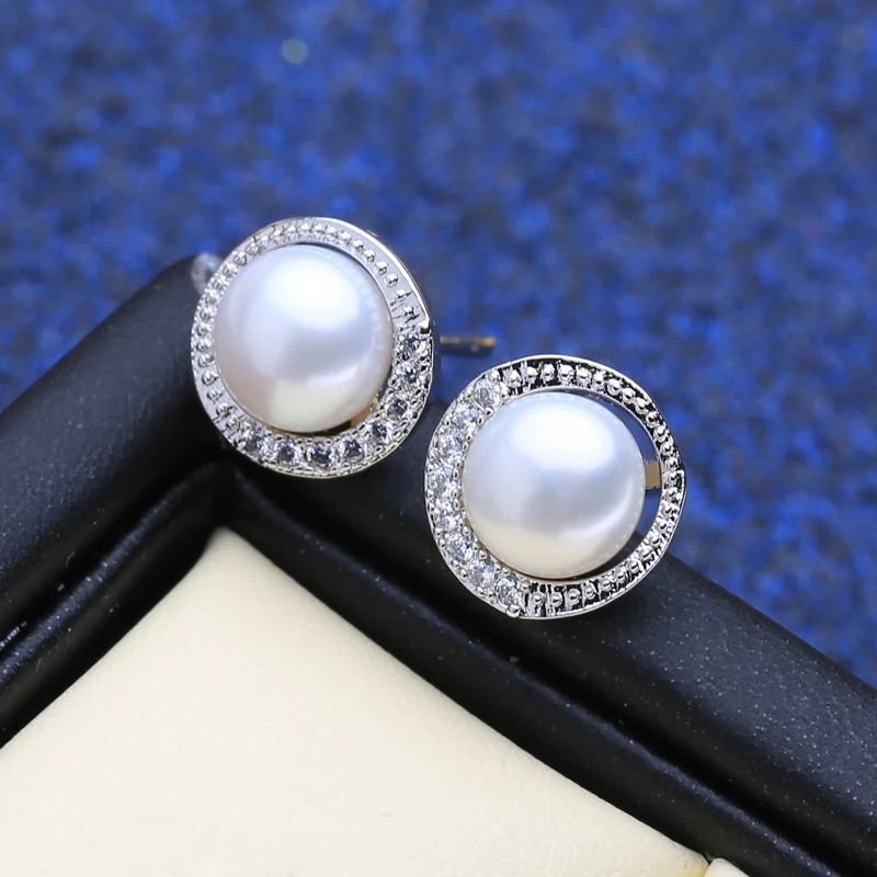 FENASY 925 Sterling Silver Stud Earrings Natural Freshwater Pearl Earrings For Women Classic Simple Round Design Earrings