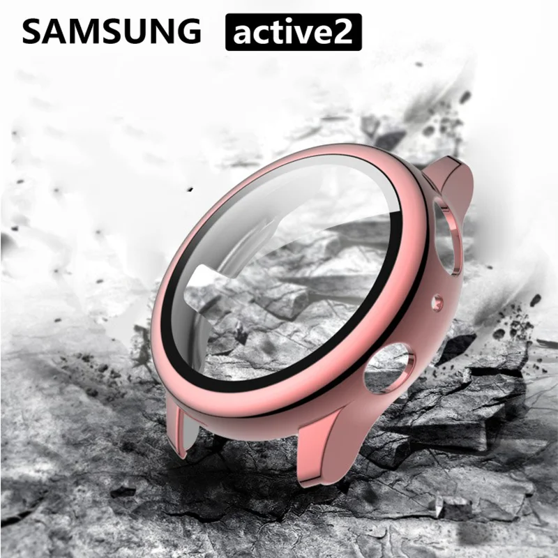Case+Glass For Samsung Galaxy Watch Active 2 44 40mm Cover Bumper Accessories Protector Full Coverage Matte Screen Protection