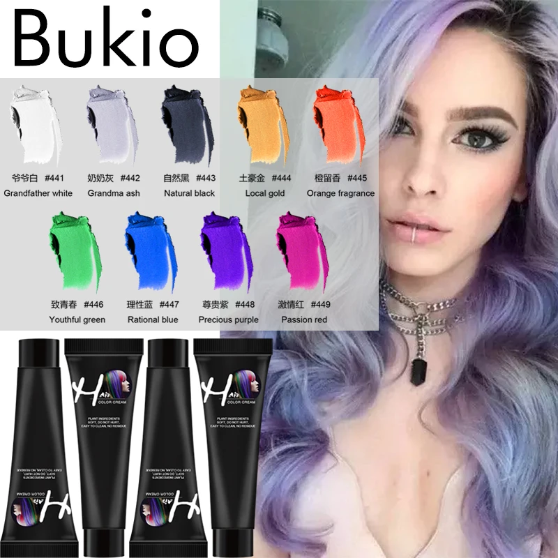 BUKIO Временная Нетоксичная цветная тушь для волос DIY моющаяся одноразовая краска