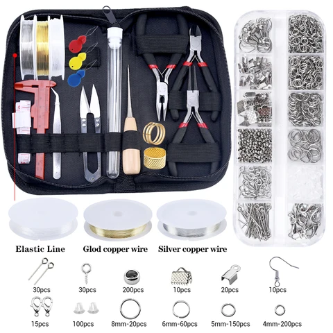Sieraden maken benodigdheden kit met sieradengereedschap open sprongringen kreeft klemps krimp kralen oorbel haken accessoires voor sieraden