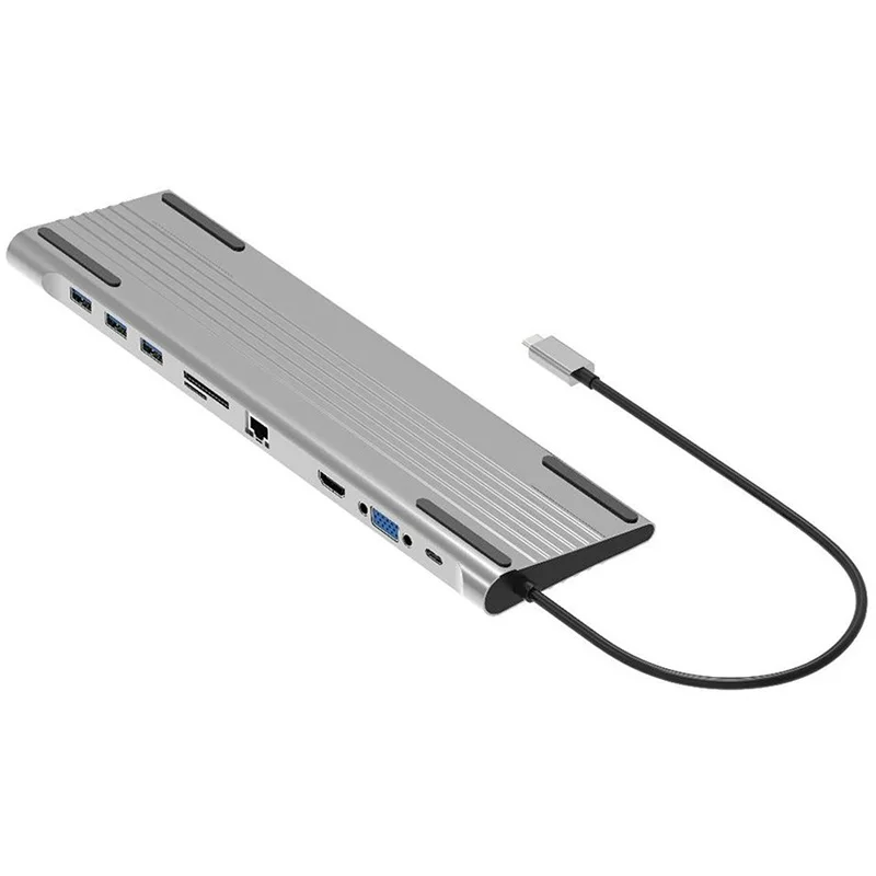 

Док-станция 10-в-1 с USB-c на HDMI, совместимый с портом Ethernet, кардридер SD/TF, многофункциональный расширительный концентратор