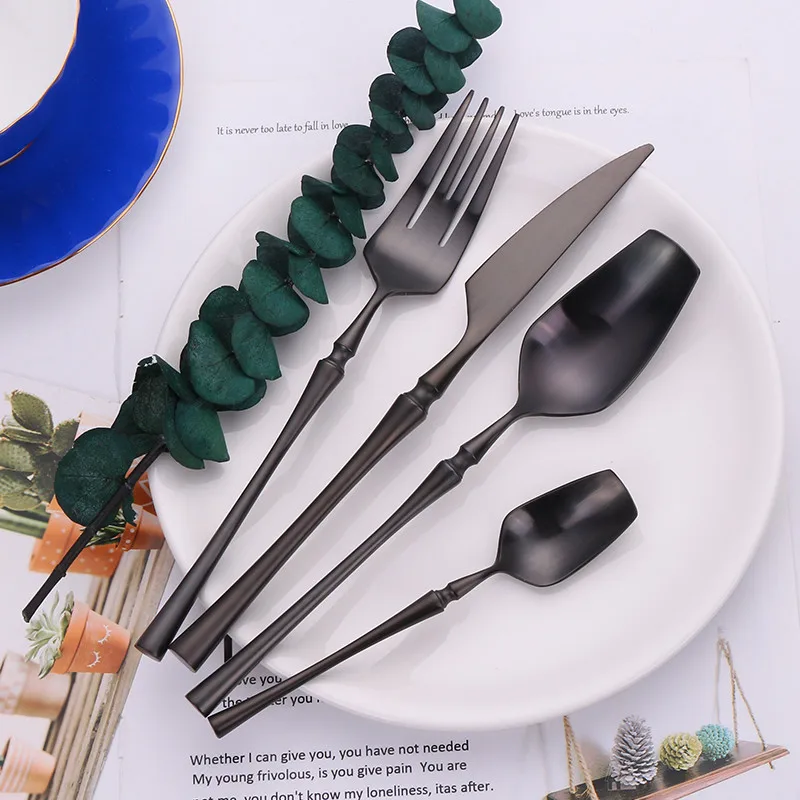 

Black Cutlery Set 4 Piece Set Kitchen Black Dinnerware Set Stainless Steel Knife Fork Spoon Set Tea Spoon Tableware Dropshipping
