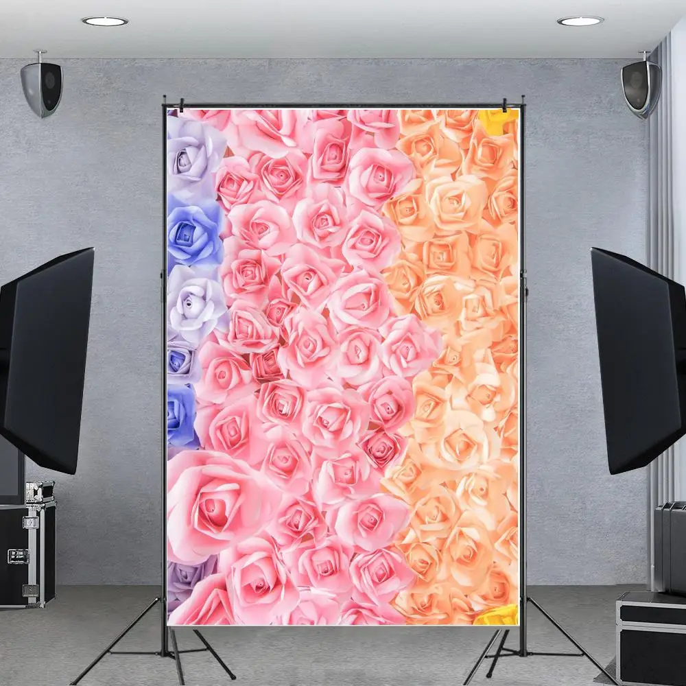 

Purple Pink Yellow Flowers Wall Photography Background Wedding Couples Women Kids Portrait Baby Shower Photo Backdrop For Studio
