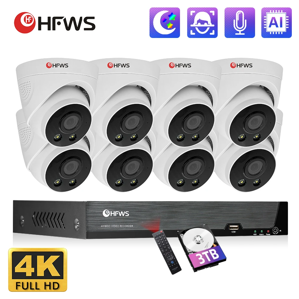

HFWVISION 4k 8CH Security Camera System 8MP HD Recorder Video Surveillance Set Outdoor Nvr Kit Waterproof Poe Ip Cameras Cctv