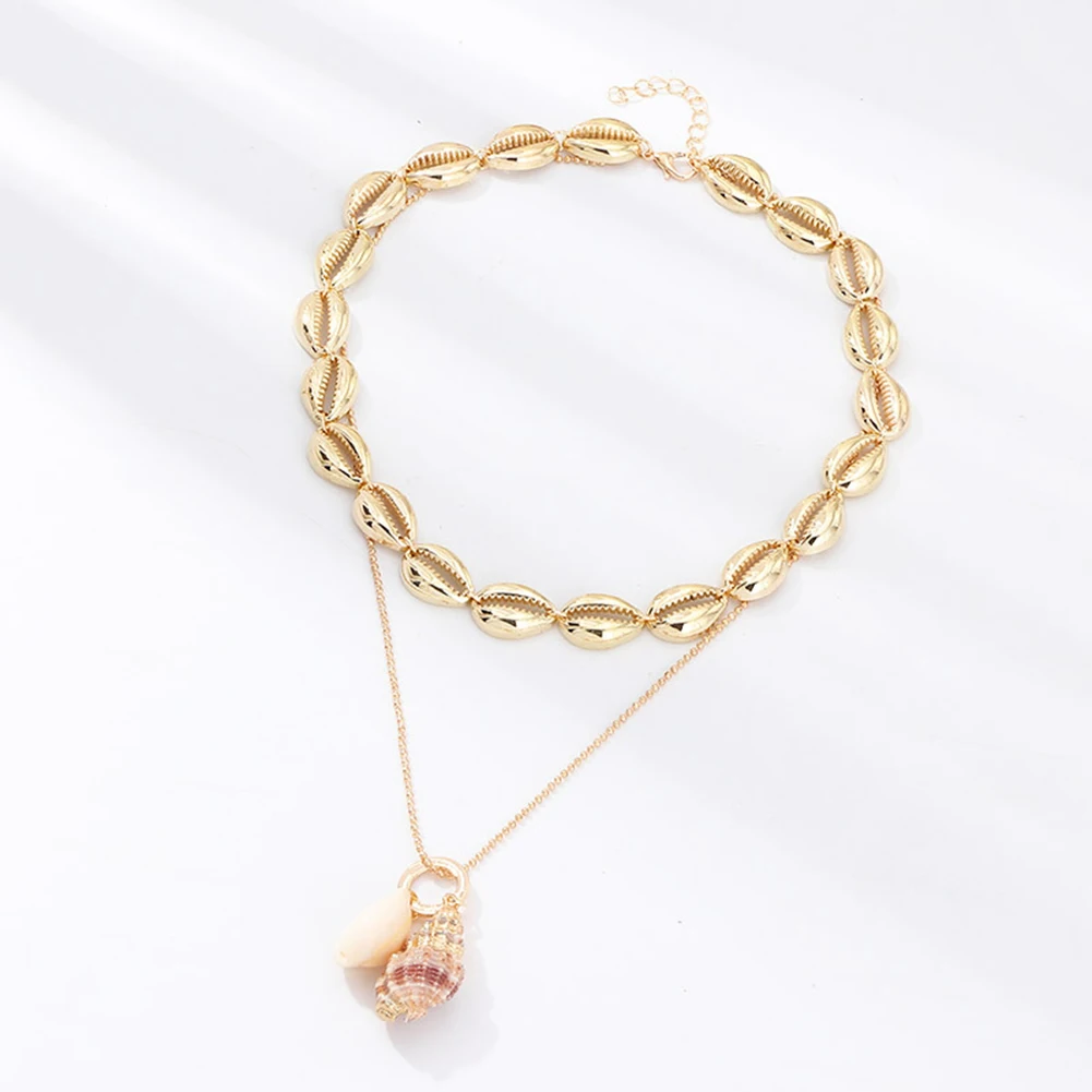 Женский пляжный чокер в богемном стиле двухслойный из морской ракушки цепочка с