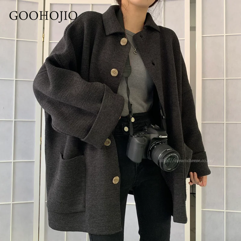 

GOOHOJIO 2021 Spring and Autumn Casual Women Sweater Coats Fashionable Sweater Jackets Women All-match Chic Loose Coats Women
