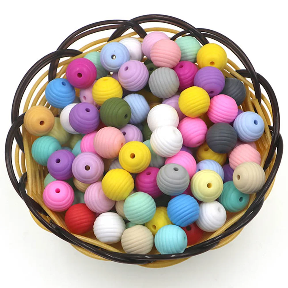 

15MM 30Pcs Spiral Silicone Beads Baby Teething Round Beads Food Grade DIY Jewelry Nursing Beads