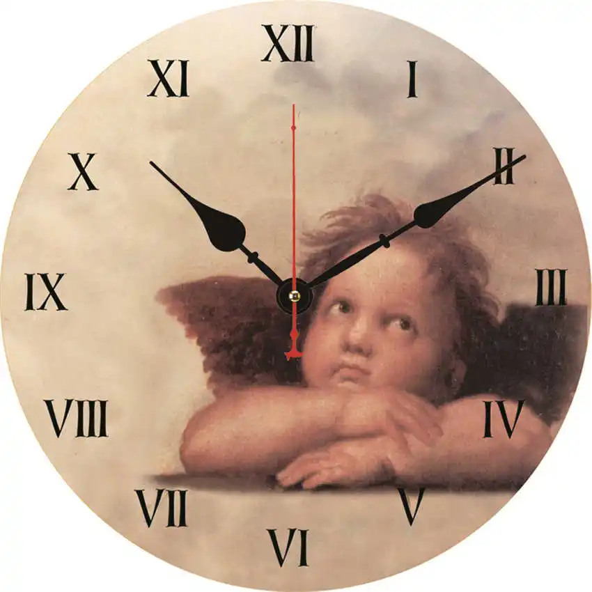 WONZOM 6-16-дюймовые круглые настенные деревянные картонные часы с ангелом