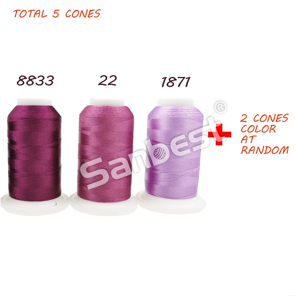 5cones 84 полиэфирная нить для вышивки 1000 м нити нитки бечевка высокопрочный блеск для шитья оверлока дома машины TH52 - Цвет: 5cones
