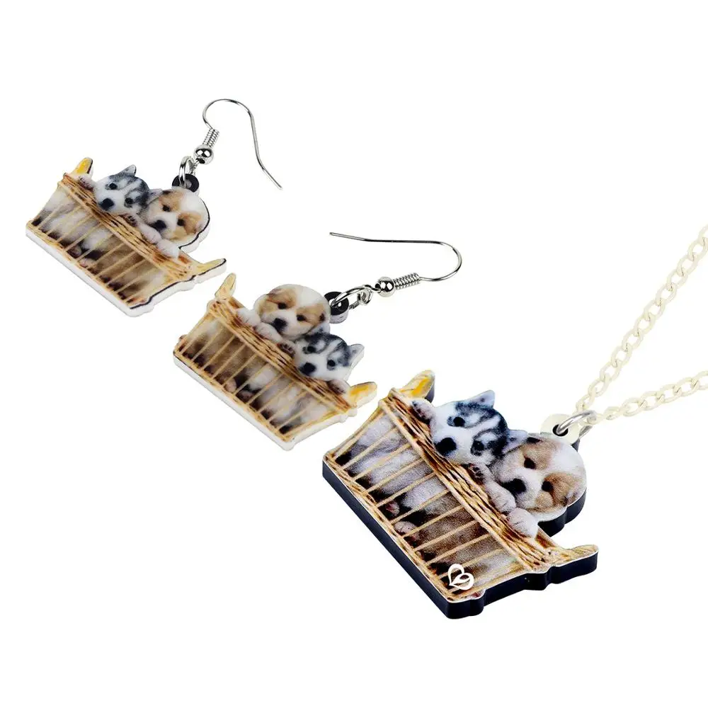 Bonsny акриловая корзина сибирская шелуха мопса собака комплект ювелирных изделий