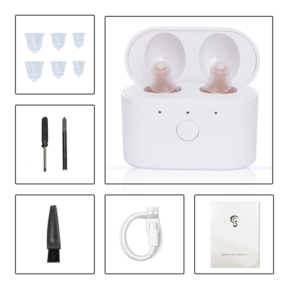 

Smart Hearing Aid New Style Rechargeable Low Noise One-Click Frequency Operation For Elderly Deaf 114db 3 Scene Modes