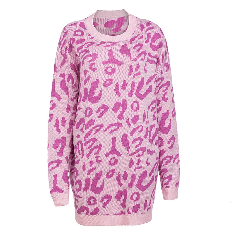Женский леопардовый пуловер TWOTWINSTYLE повседневный трикотажный свитер с круглым