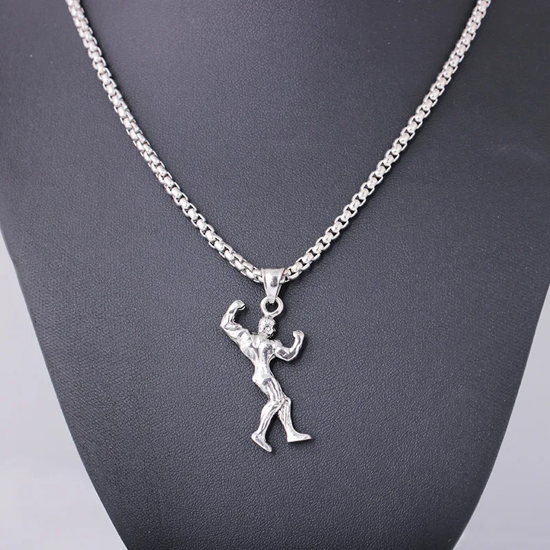 

RONGQING 12pcs/lot Man Sports Necklace 2019 New Pendants Jewelry Aerobics Necklace Silver Jewelry 3D