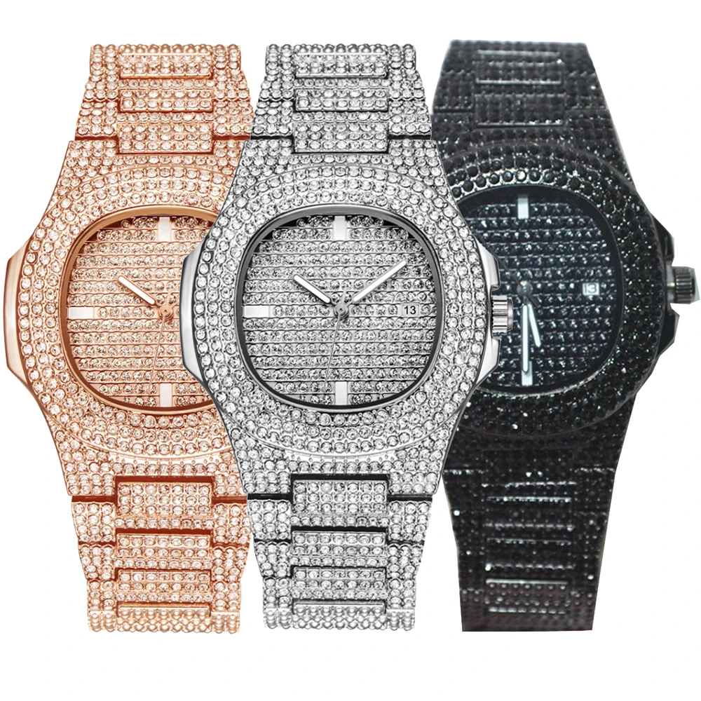 

Men Hip Hop Men Iced Out Watches Luxury Date Quartz Wrist Watches With Micropave CZ Watch For Women Men Jewelry A++