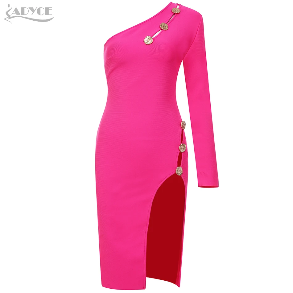 Rose Red ADYCE Новое поступление осеннее женское Бандажное платье на одно плечо сексуальное Клубное облегающее вечернее платье в стиле знаменитостей Vestidos - Цвет: Rose Red