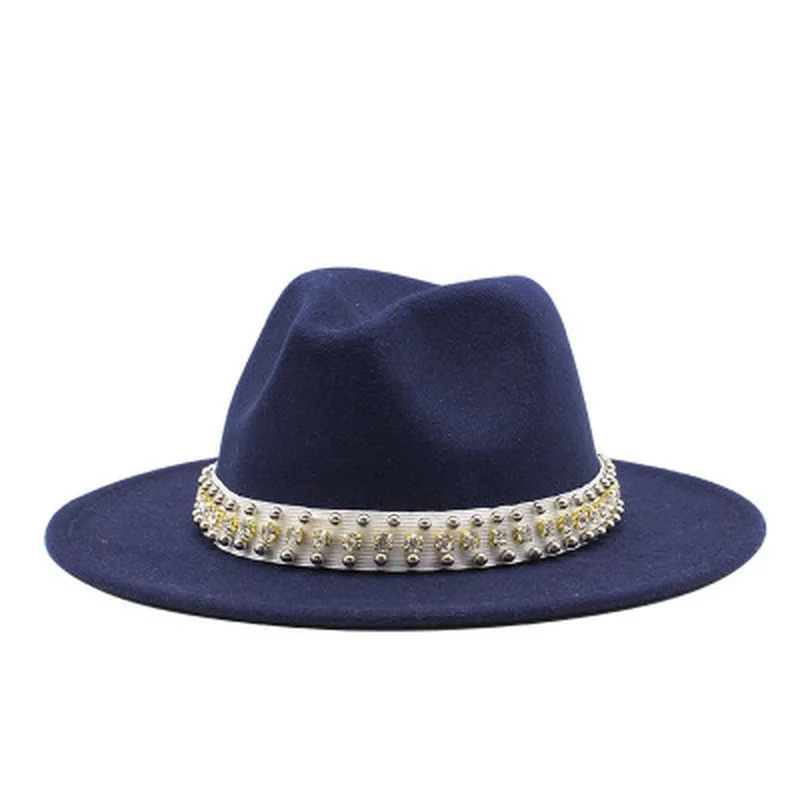

winter hats fedora with band bead belt luxuru hand made women hats solid wide brim formal dress wedding fascinator fedora hats