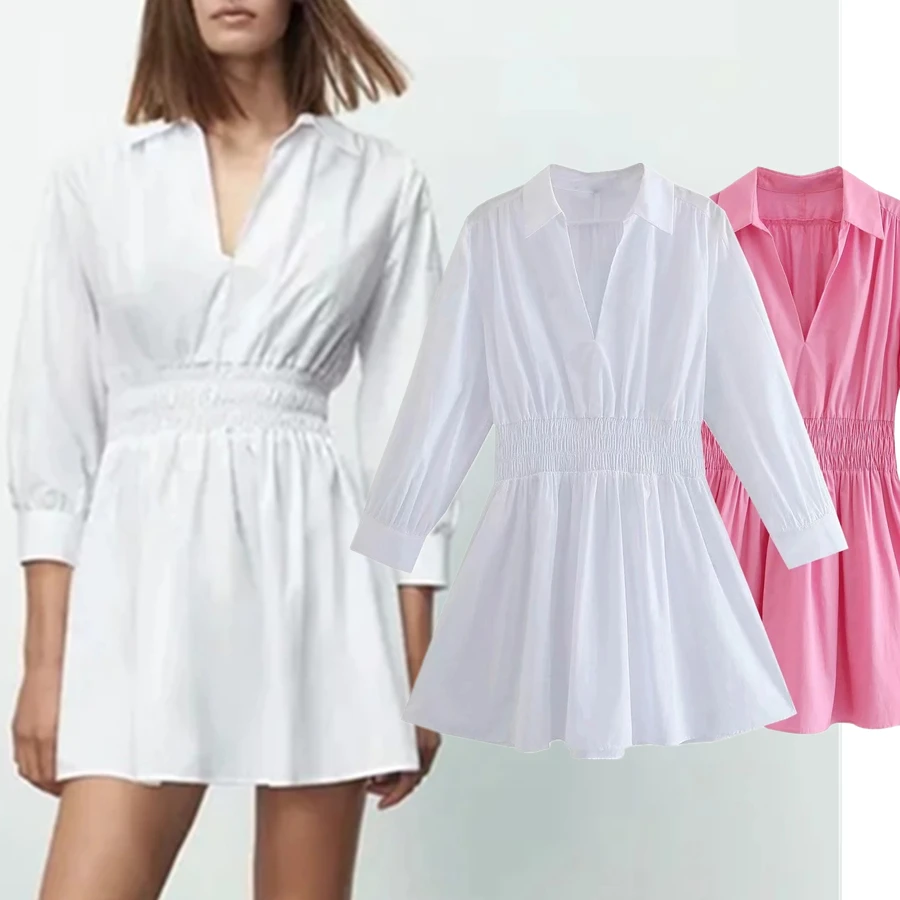 

Elmsk Summer Dress Women England High Street Vintage Elastic Waist Long Sleeve Poplin Casual Party Mini Dress Women Vestidos