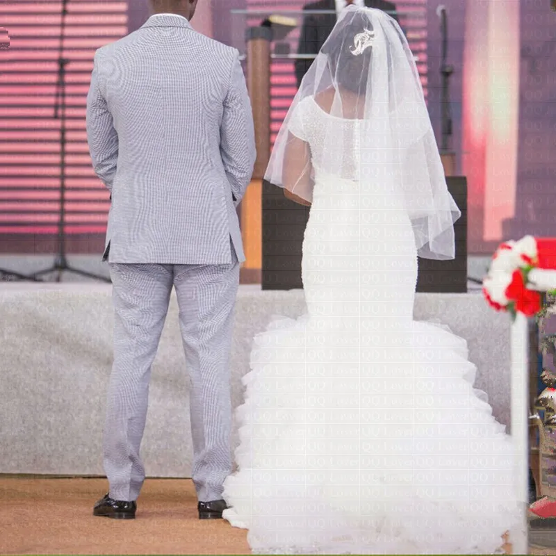 

New African Mermaid Wedding Dress 2019 Short Sleeves Elegant Wedding Gown