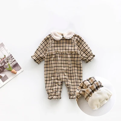 warm rompers Осенне-зимнее пальто в клетку; комбинезон; одежда для маленьких девочек; зимний комбинезон для новорожденных; теплый комбинезон; хлопковые куртки; зимняя одежда для девочек; боди для малышей - Цвет: warm rompers