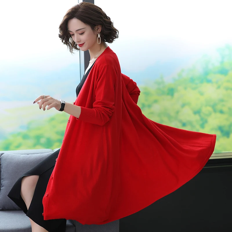 

New 2019 Women Long Cardigan Autumn Lady Knit Outwear Long Sleeve Knitwear